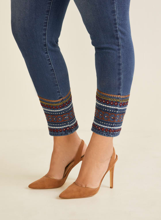 Embroidered Ankle Length Jeans, Powder Blue