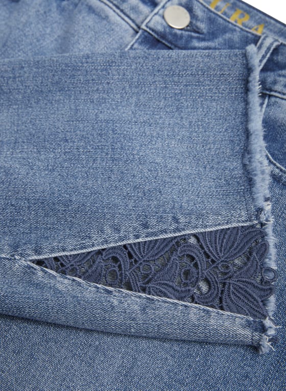 Lace Detail Straight Leg Jeans, Indigo Blue