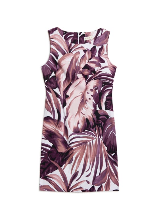 Tropical Print Sheath Dress, Fuschia Purple