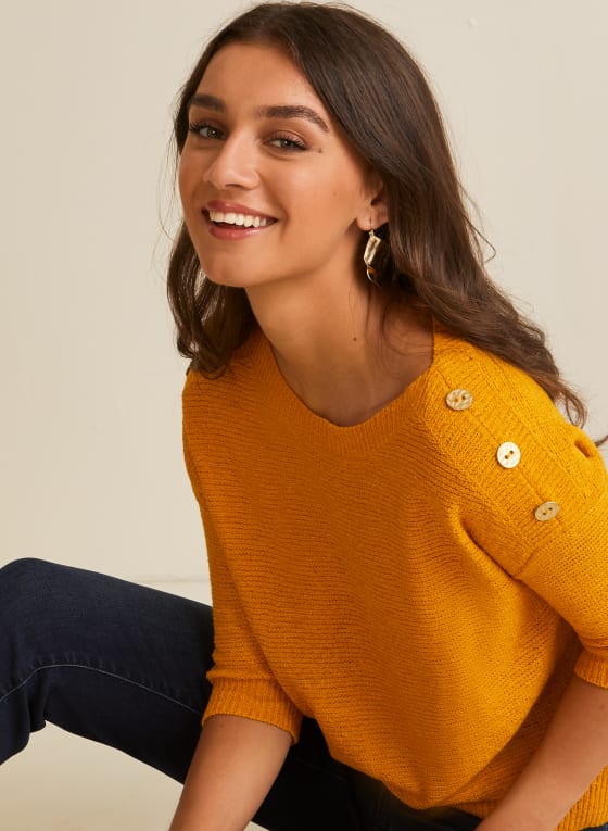 3/4 Sleeve Knit Sweater, Yellow