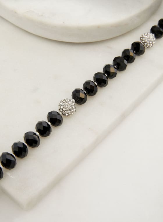 Collier court en perles et cristaux, Noir