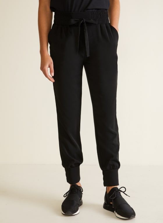 One - Pantalon à taille élastique et liens, Noir