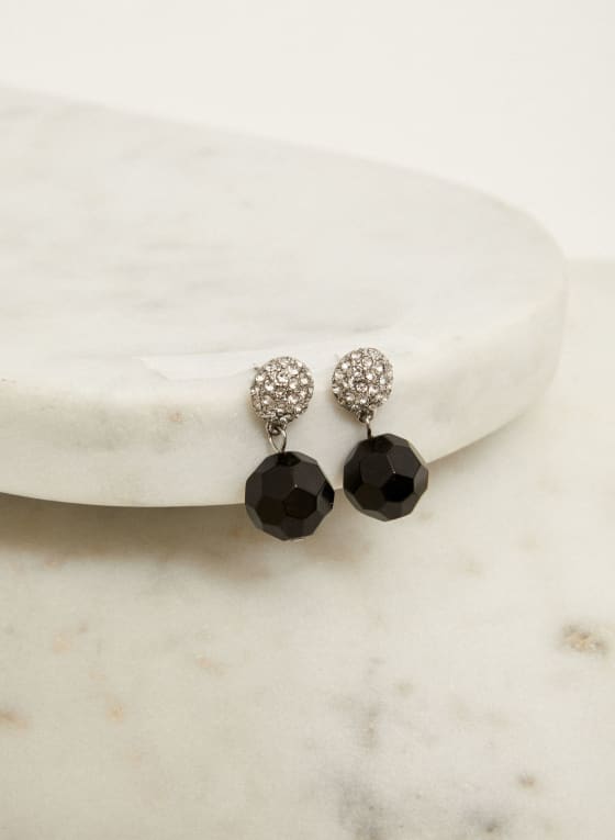 Boucle d'oreilles pendantes à pierres à facettes, Noir