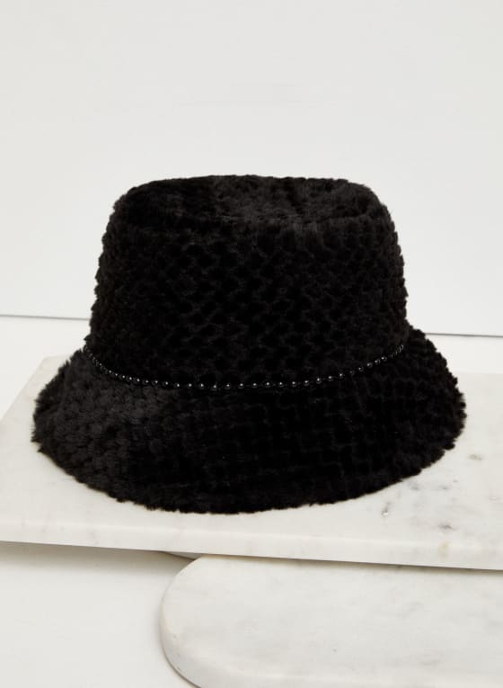 Faux Fur Bucket Hat, Black