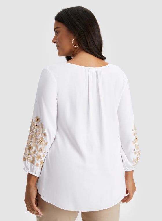 Floral Embroidery Blouse, White