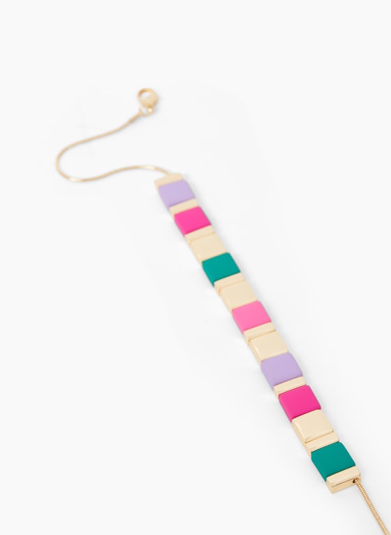Three Tone Square Detail Necklace, Multicolour