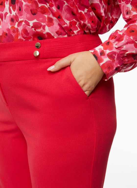 Button Detail Wide Leg Pants, Watermelon