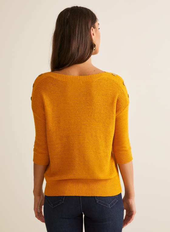 3/4 Sleeve Knit Sweater, Yellow