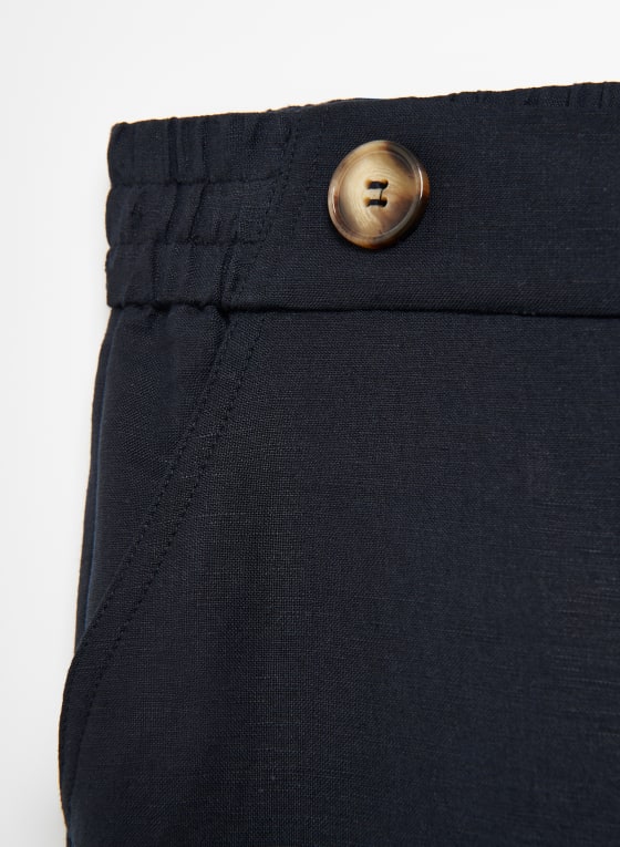 Button Detail Wide Leg Pants, Blue