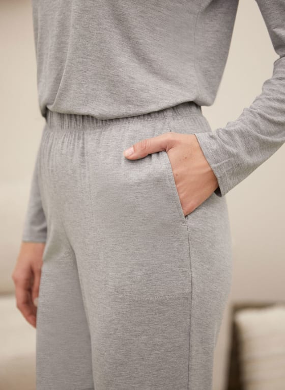 Pyjama Pants With Pockets, Light Grey Mix