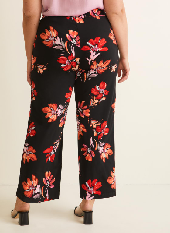 Floral Print Wide Leg Pants, Black Pattern