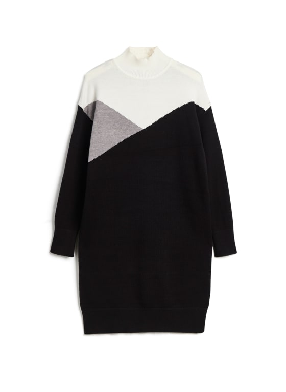 Colour Block Knit Sweater Dress, Black