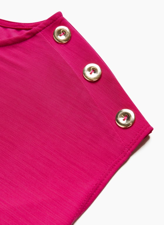 Button Detail Cap Sleeve Top, Deep Pink