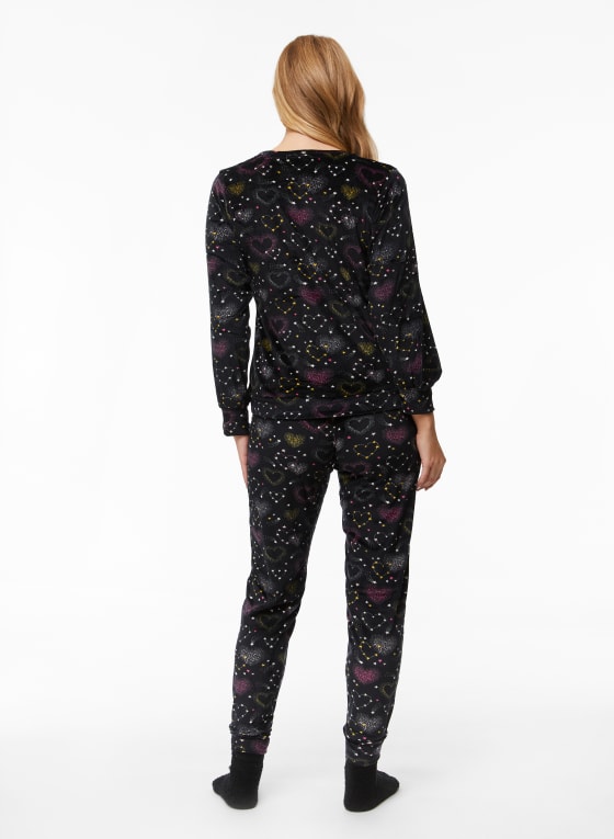 Velour Star Motif Pyjama Set, Black Pattern