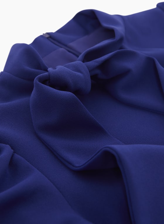 Puff Sleeve Tie Neck Dress, Slate Blue 