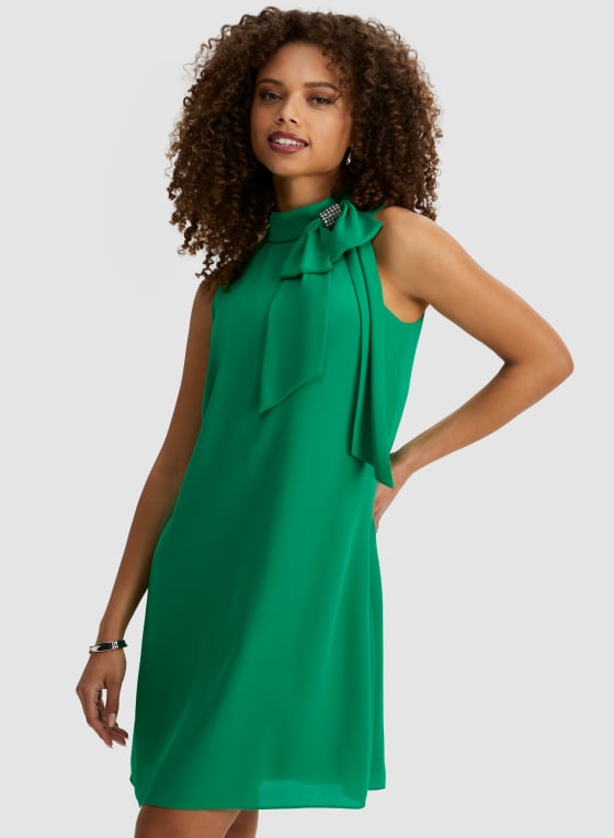 Sleeveless Mock Neck Dress, Palm Green