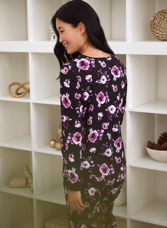 Rose Print Pyjama Top, Black Pattern