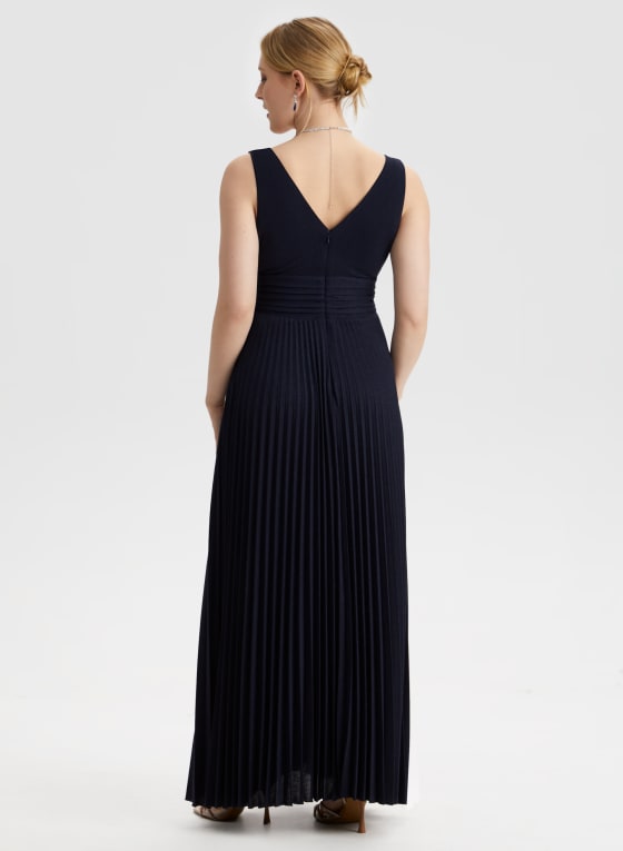 Pleated Detail Wrap-Style Dress, French Navy