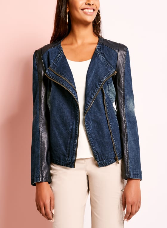 Denim & Faux Leather Jacket | Laura