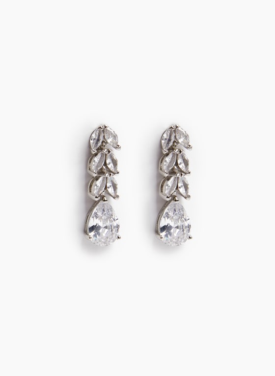 Boucles d'oreilles linéaires à cristaux, Argent