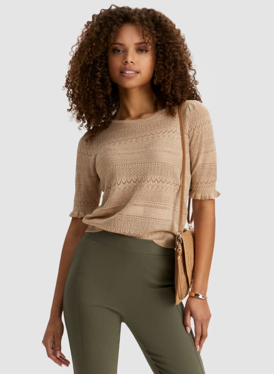 Pointelle Knit Top, Clay Brown