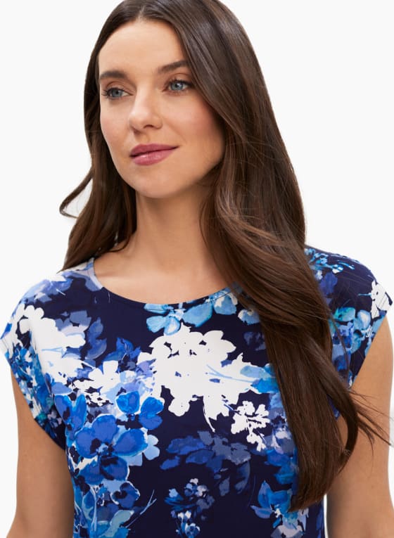 Floral Print Top, Blue Pattern