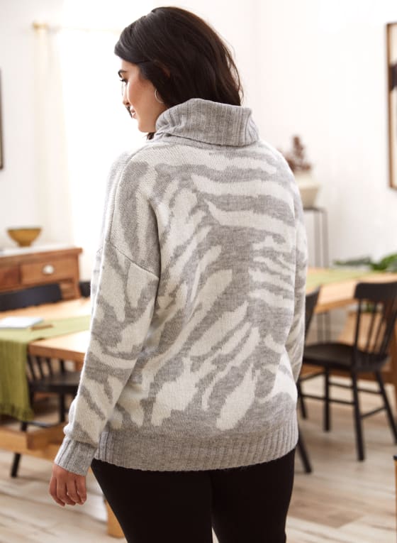 Zebra Print Cowl Neck Tunic, White Pattern