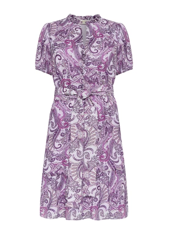 Puff Sleeve Paisley Print Dress, Purple Pattern