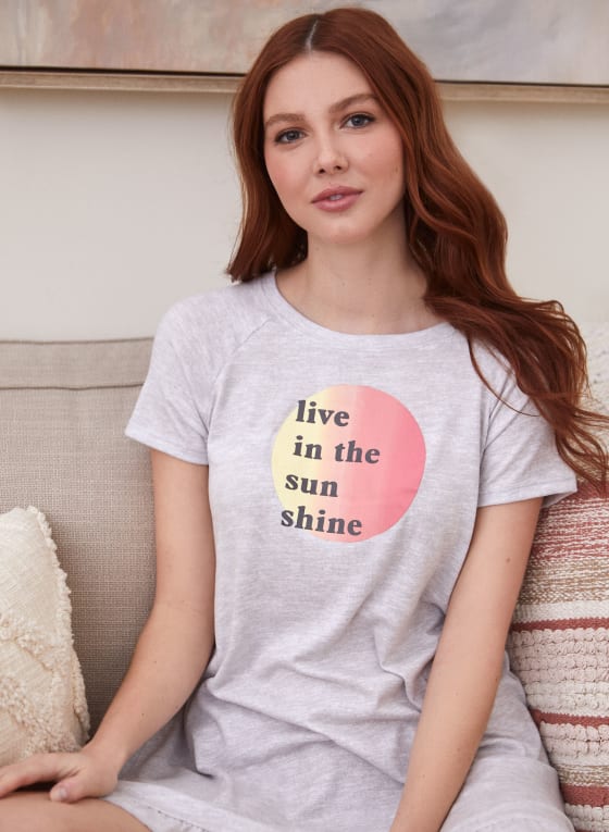 Slogan Print Sleepshirt, Grey