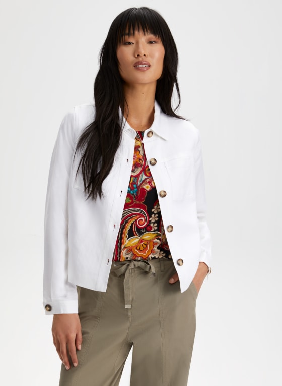 Linen-Blend Short Jacket, White