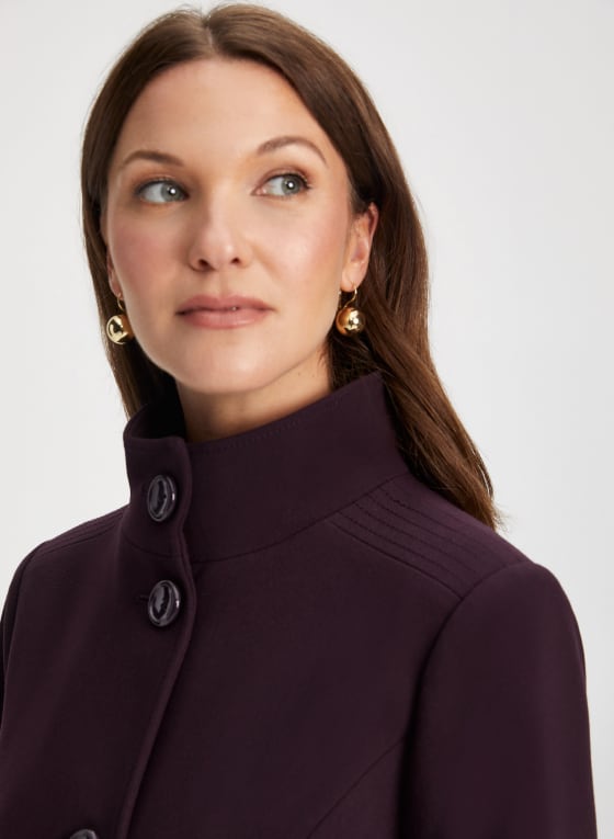 Button Front Coat, Mulberry