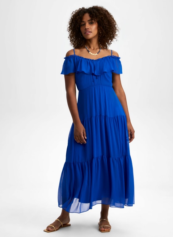 Ruffle Detail Maxi Dress, Mediterranean Blue