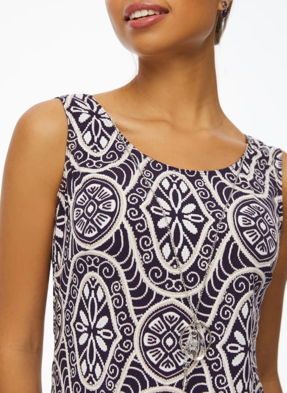 Geometric Print Dress & Cardigan Set, Raspberry