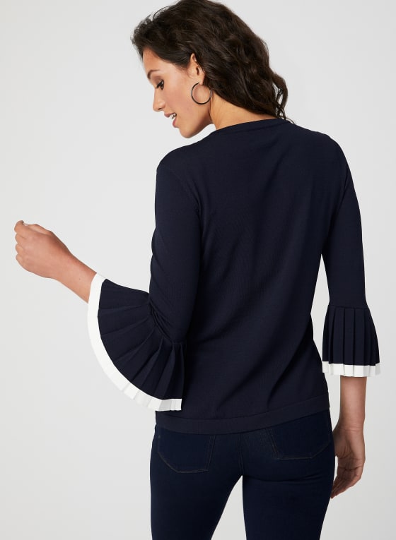 Pleated Bell Sleeve Sweater, Blue