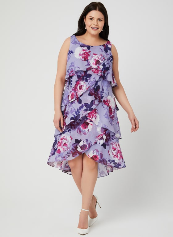 Floral Print Chiffon Dress, Lavender