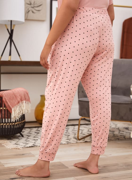 Polka Dot Print Pyjama Pants, Peach Pink