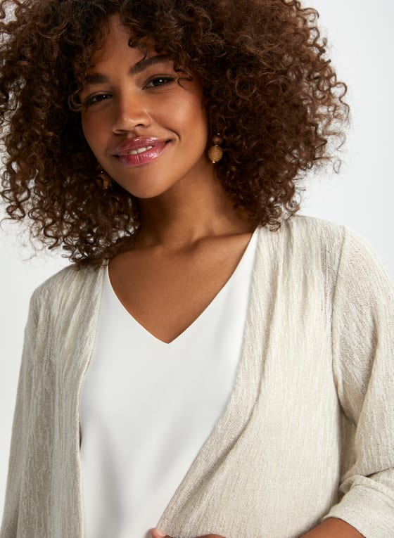 3/4 Sleeve Knit Cover-Up, Light Beige