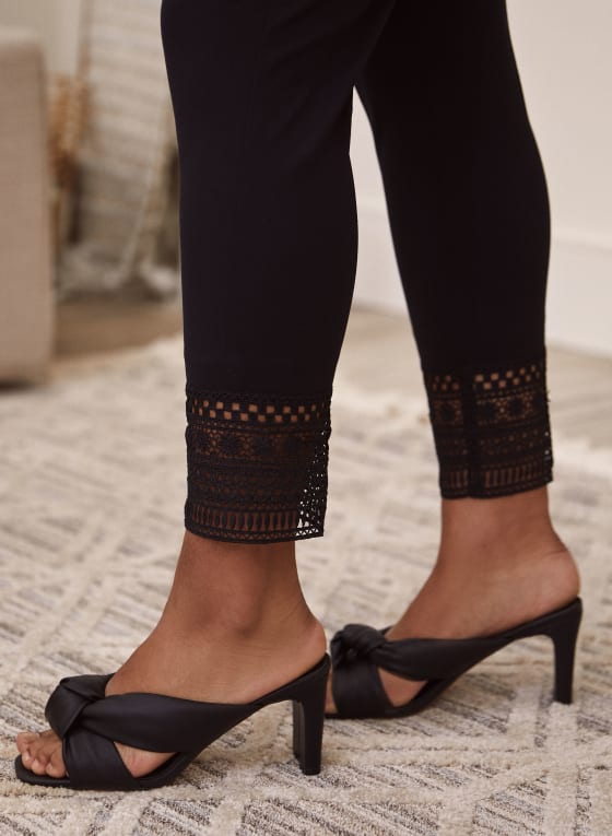 Lace Detail Pull-On Pants, Black