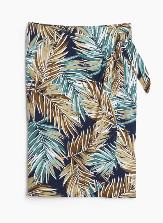 Tropical Print Pull On Skirt, Green Pattern