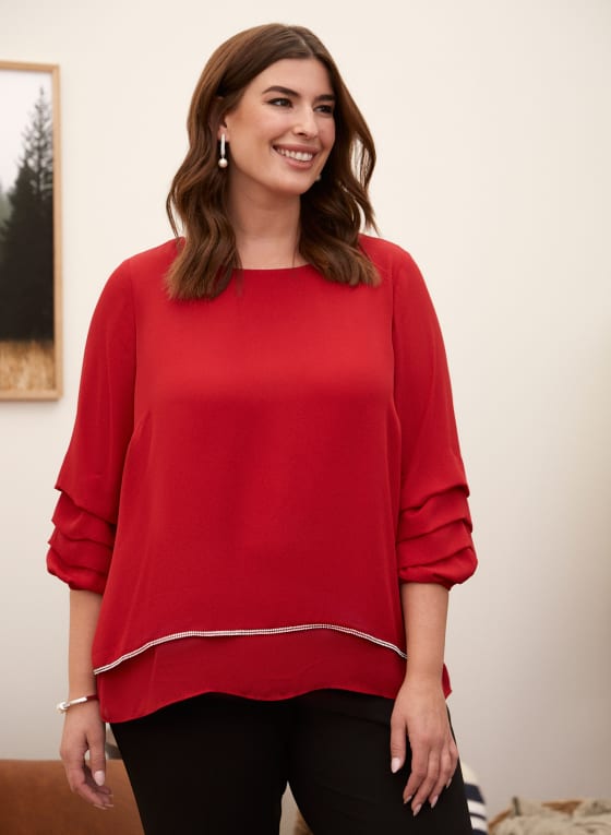 Tiered Sleeve Blouse, Lipstick Red