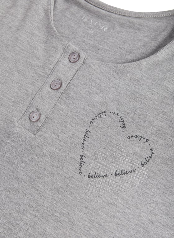 Heart Detail Henley Sleepshirt, Light Grey Mix