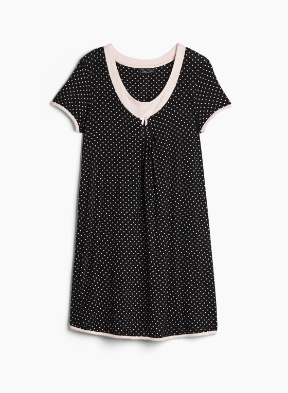 Dot Print Sleepshirt, Black Pattern