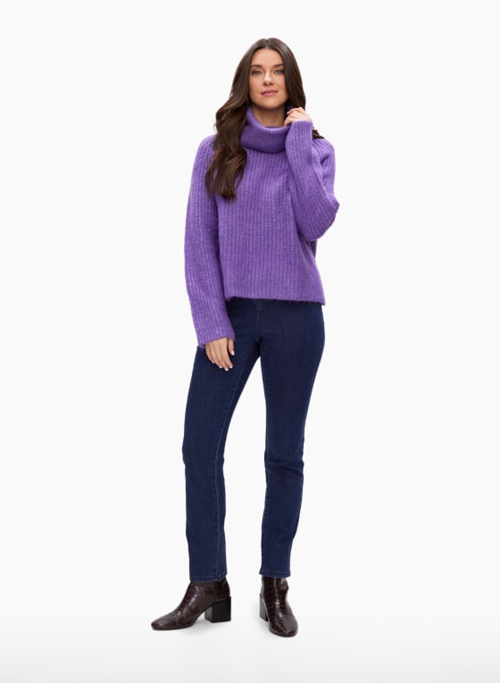 Cropped Turtleneck Sweater, Purple