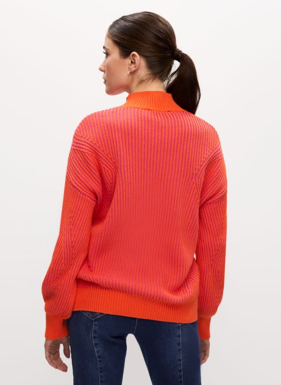 Two Tone Mock Neck Sweater, Orange