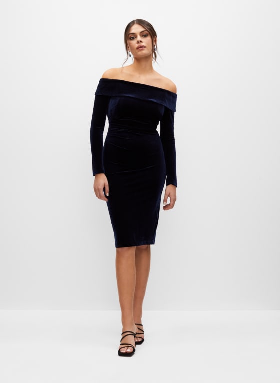 Stretch Velvet Off-the-Shoulder Dress | Melanie Lyne