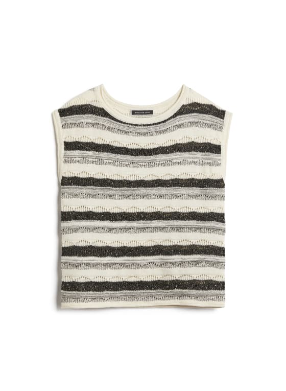 Striped Pointelle Knit Sweater, White Pattern