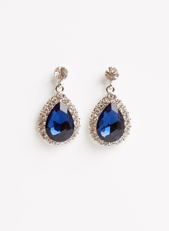 Boucles d'oreilles à pierres et cristaux, Bleu frisson