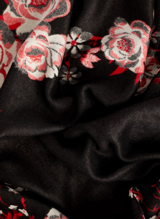 Foulard réversible à motif floral, Motif noir