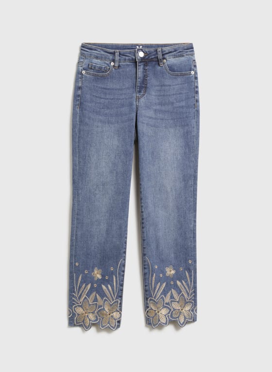 Embroidered Detail Jeans, Blueberry