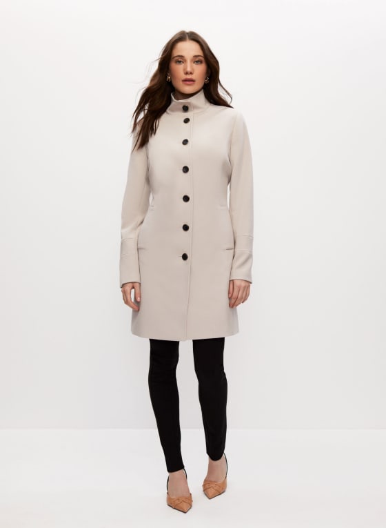 Button Front Trench Coat, Natural Beige